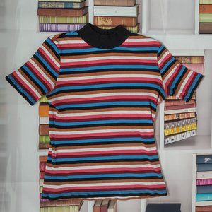 Multi-coloured Striped Mock Neck